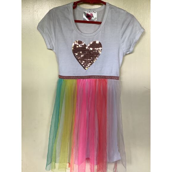 RMLA Girls Dress Size 6X Heart Sequin Top Tulle Rainbow Bottom Birthday - Picture 2 of 5